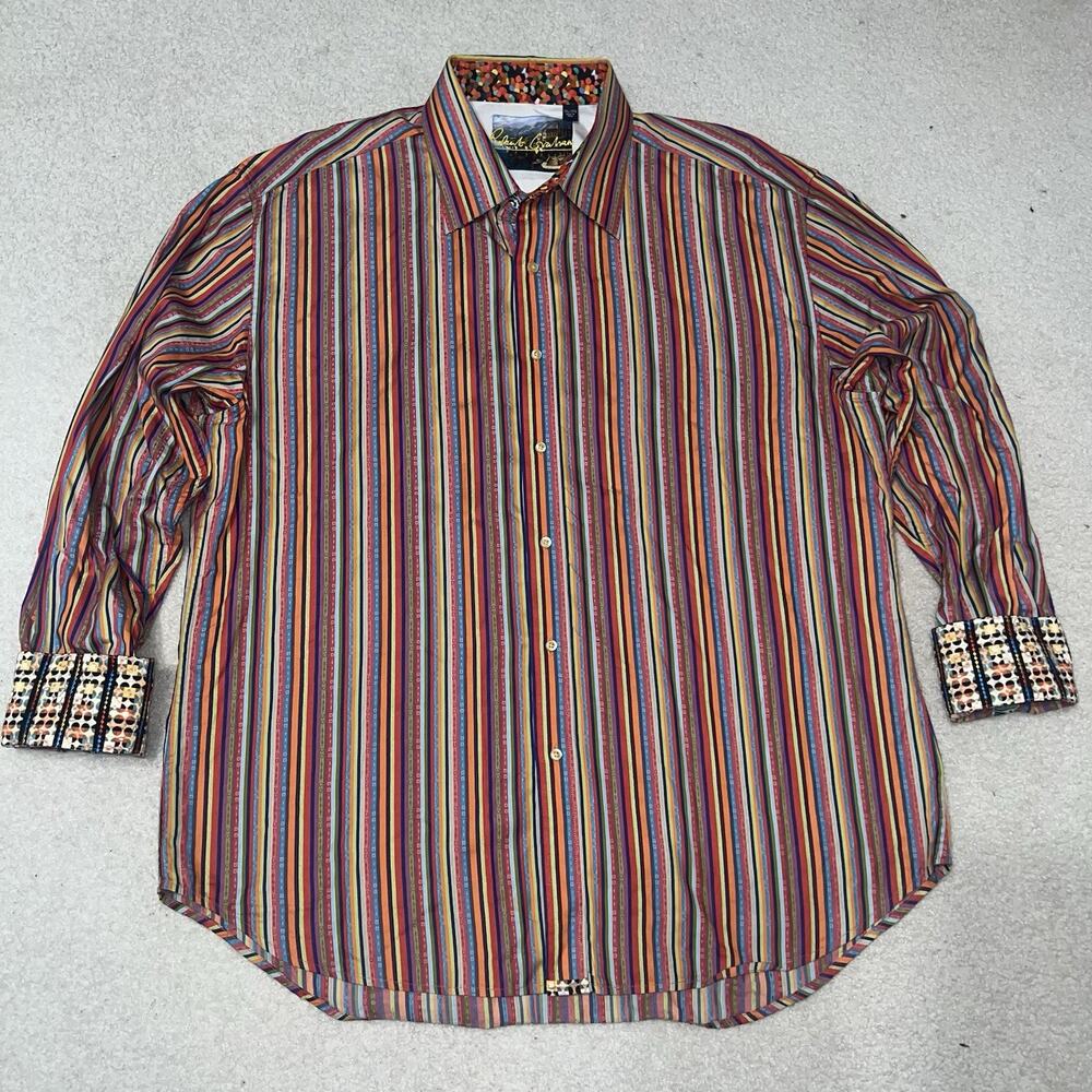 Robert Graham Flip Cuff Shirt Multicolor Multi Striped 3XL Paisley Cotton Mens